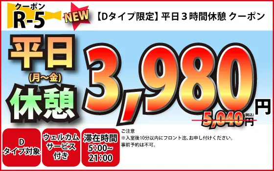 Dタイプ限定月～金休憩3時間3,980円